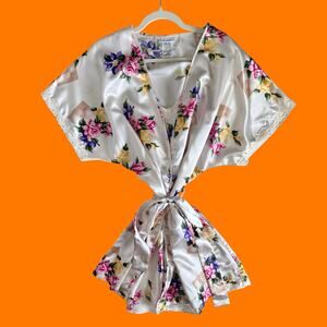00's vintage floral satin coquette fairy y2k 2pc robe & slip lingerie set LARGE